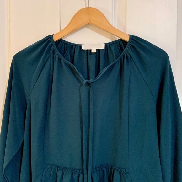 Adyson Parker Teal Blue Raw Edge Balloon Long Sleeve Boho Top Small - Picture 2 of 8